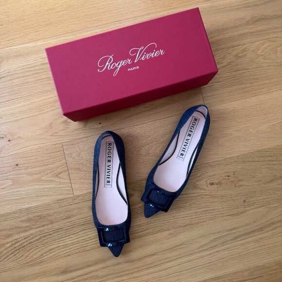 LIMITED EDITION Roger Vivier Gommettine Leather-Trimmed Denim Flats 38.5 - Picture 8 of 11